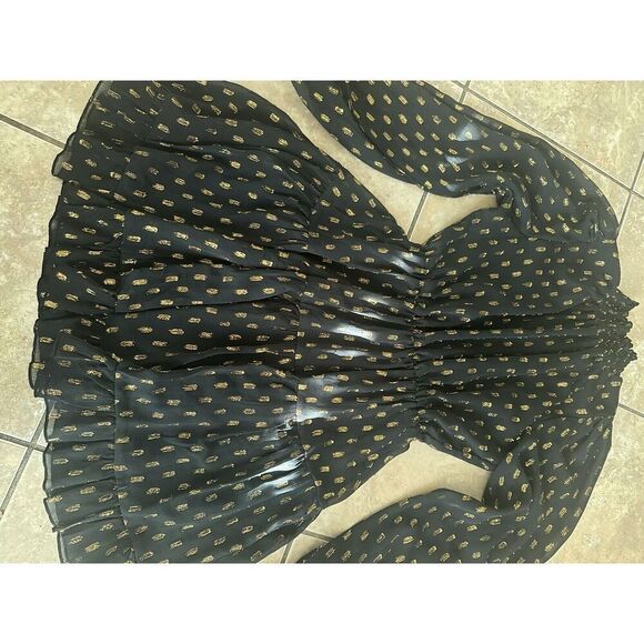 OPT M Mini Dress Metallic Accents LS High Neck Ruffle - Picture 2 of 7